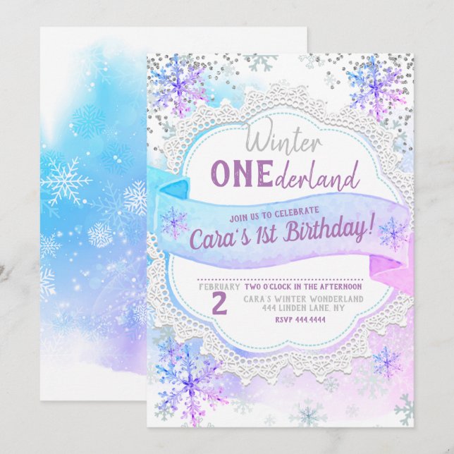 Winter ONEderland 1st Birthday Invitation (Front/Back)