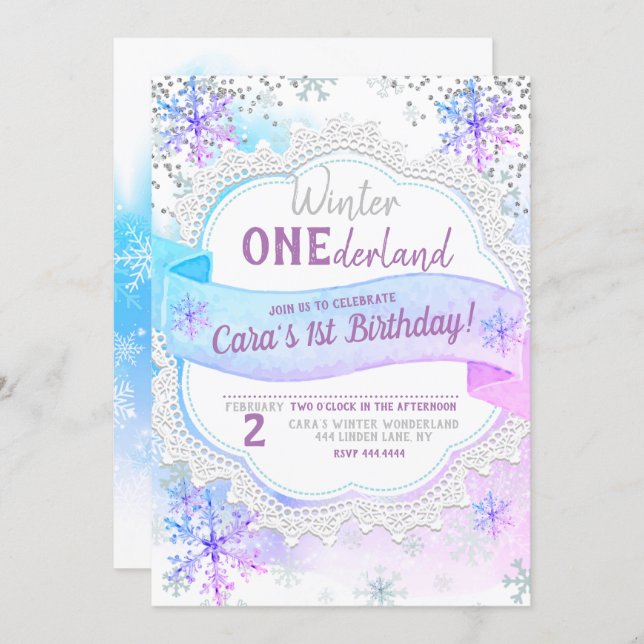 Winter ONEderland 1st Birthday Invitation (Front/Back)