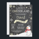 Winter Onederland 1st Birthday Invitation<br><div class="desc">Winter Onederland Snowman 1st Birthday Invitation. Baby Boy or Girl. Yellow and White Snowflake. First Birthday. Boy or Girl 1st Bday Invite. Chalkboard Background. Black and White. For further customization,  please click the "Customize it" button and use our design tool to modify this template.</div>