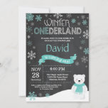 Winter Onederland 1st Birthday Invitation<br><div class="desc">Winter Onederland Polar Bear 1st Birthday Invitation. Deer. Aqua Teal Turquoise and White Snowflake. First Birthday. Boy or Girl 1st Bday Invite. Chalkboard Background. Black and White. For further customization,  please click the "Customize it" button and use our design tool to modify this template.</div>