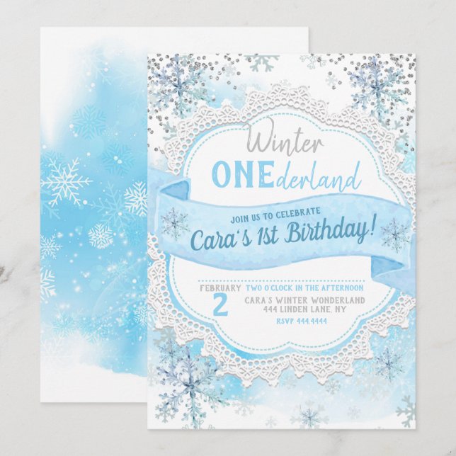 Winter ONEderland 1st Birthday Invitation (Front/Back)