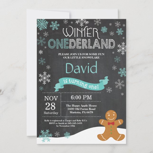 Winter Onederland 1st Birthday Invitation (Front)
