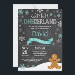 Winter Onederland 1st Birthday Invitation<br><div class="desc">Winter Onederland Snowman 1st Birthday Invitation. Gingerbread man. Aqua Teal Turquoise and White Snowflake. First Birthday. Boy or Girl 1st Bday Invite. Chalkboard Background. Black and White. For further customization,  please click the "Customize it" button and use our design tool to modify this template.</div>