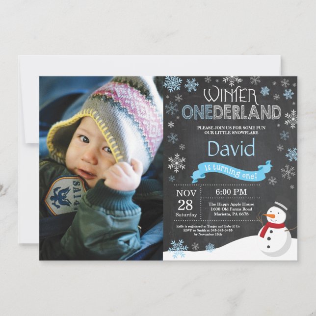 Winter Onederland 1st Birthday Invitation (Front)