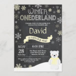 Winter Onederland 1st Birthday Invitation<br><div class="desc">Winter Onederland Polar Bear 1st Birthday Invitation. Deer. Yellow and White Snowflake. First Birthday. Boy or Girl 1st Bday Invite. Chalkboard Background. Black and White. For further customization,  please click the "Customize it" button and use our design tool to modify this template.</div>