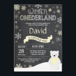 Winter Onederland 1st Birthday Invitation<br><div class="desc">Winter Onederland Polar Bear 1st Birthday Invitation. Deer. Yellow and White Snowflake. First Birthday. Boy or Girl 1st Bday Invite. Chalkboard Background. Black and White. For further customization,  please click the "Customize it" button and use our design tool to modify this template.</div>
