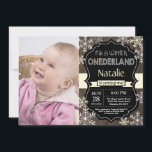 Winter Onederland 1st Birthday Invitation<br><div class="desc">Winter Onederland Boy or Girl 1st Birthday Invitation with custom photo. Yellow and White Snowflake. First Birthday. Boy or Girl 1st Bday Invite. Rustic Wood Chalkboard Background. Black and White. Yellow Ribbon. For further customization,  please click the "Customize it" button and use our design tool to modify this template.</div>
