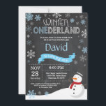 Winter Onederland 1st Birthday Invitation<br><div class="desc">Winter Onederland 1st Birthday Invitation. Snowman. Blue and White Snowflake. First Birthday. Boy 1st Bday Invite. Chalkboard Background. Black and White. For further customization,  please click the "Customize it" button and use our design tool to modify this template.</div>