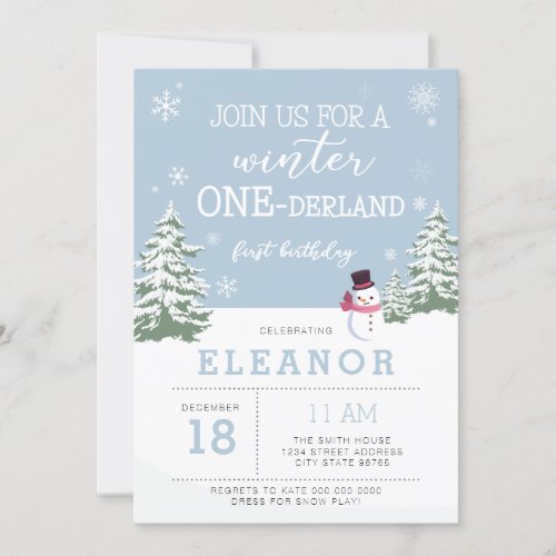 winter onederland 1st birthday invitation