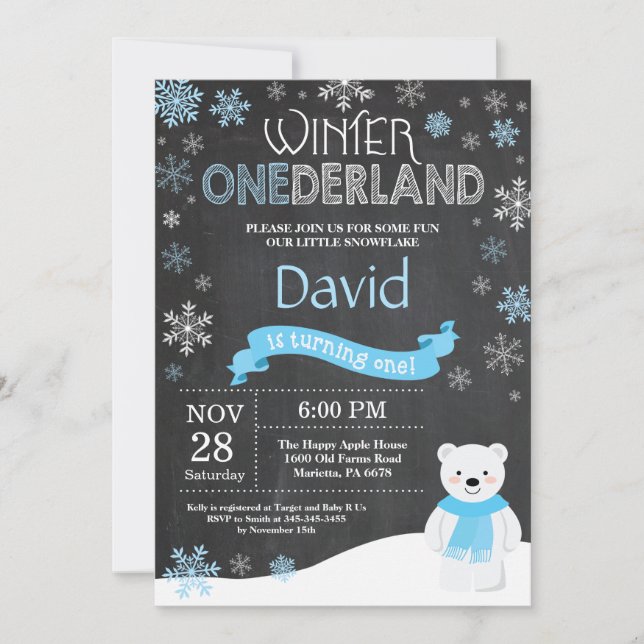 Winter Onederland 1st Birthday Invitation (Front)