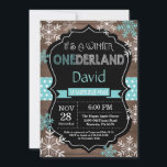 Winter Onederland 1st Birthday Invitation<br><div class="desc">Winter Onederland Boy 1st Birthday Invitation. Aqua Teal Turquoise and White Snowflake. First Birthday. Boy or Girl 1st Bday Invite. Rustic Wood Chalkboard Background. Black and White. Aqua Teal Turquoise Ribbon. For further customization,  please click the "Customize it" button and use our design tool to modify this template.</div>