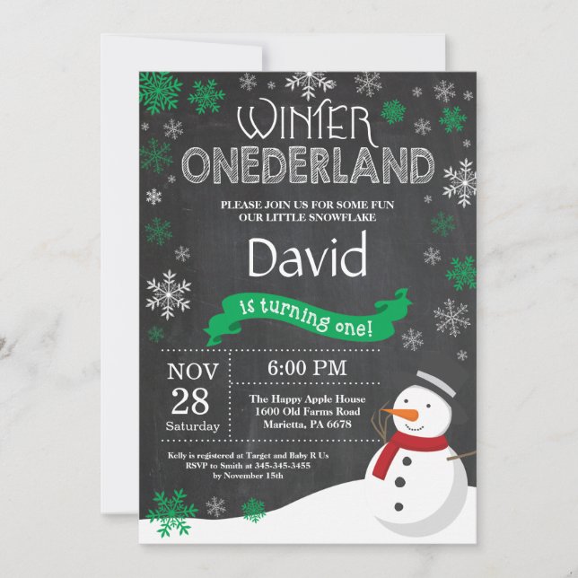 Winter Onederland 1st Birthday Invitation (Front)