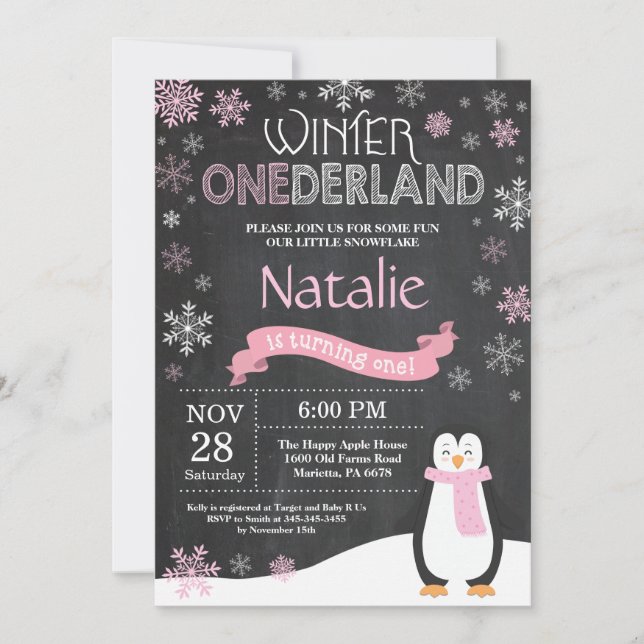 Winter Onederland 1st Birthday Invitation (Front)