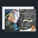 Winter Onederland 1st Birthday Invitation<br><div class="desc">Winter Onederland Snowman 1st Birthday Invitation with custom photo. Gingerbread man. Yellow and White Snowflake. First Birthday. Boy or Girl 1st Bday Invite. Chalkboard Background. Black and White. For further customization,  please click the "Customize it" button and use our design tool to modify this template.</div>