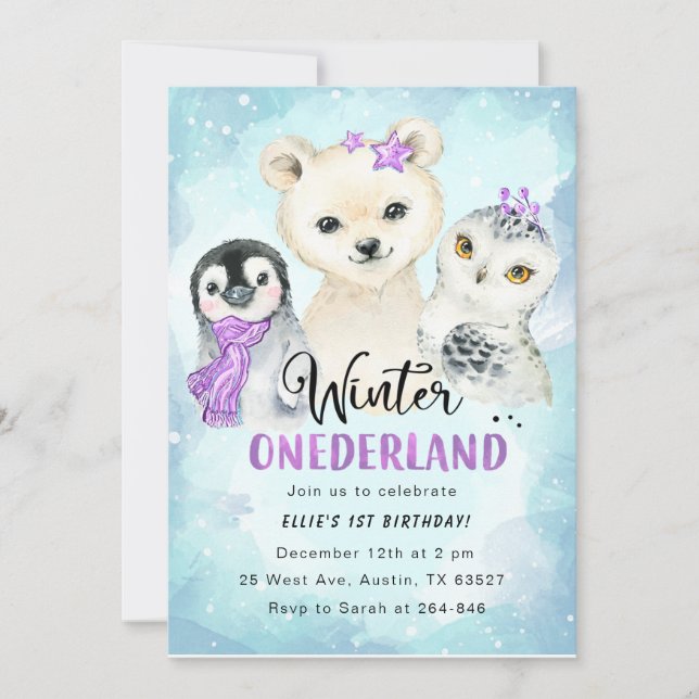 Winter Onederland 1st Birthday Invitation (Front)
