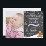 Winter Onederland 1st Birthday Invitation<br><div class="desc">Winter Onederland Snowman 1st Birthday Invitation with custom photo. Gingerbread man. Purple Lilac Lavender and White Snowflake. First Birthday. Girl 1st Bday Invite. Chalkboard Background. Black and White. For further customization,  please click the "Customize it" button and use our design tool to modify this template.</div>