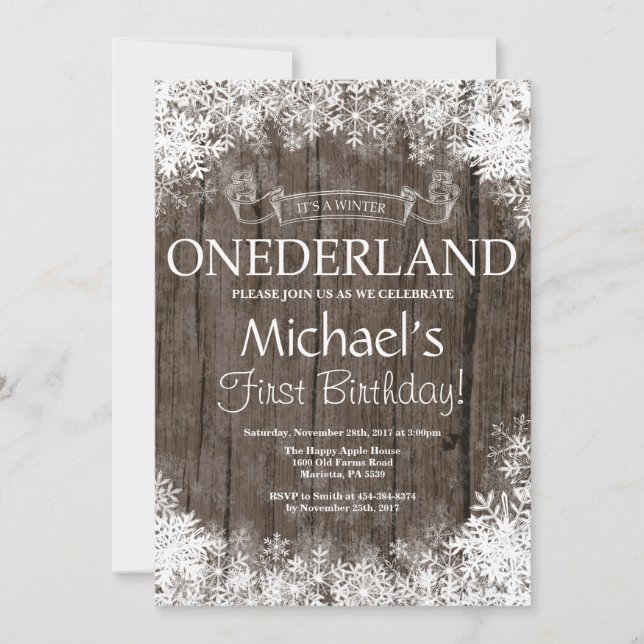 Winter Onederland 1st Birthday Invitation (Front)