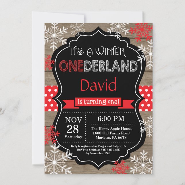 Winter Onederland 1st Birthday Invitation (Front)