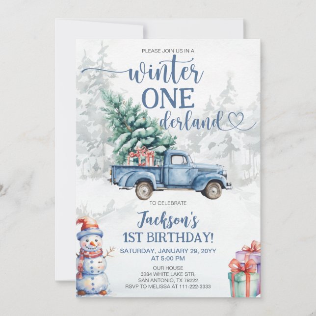 Winter Onederland 1st Birthday Invitation (Front)