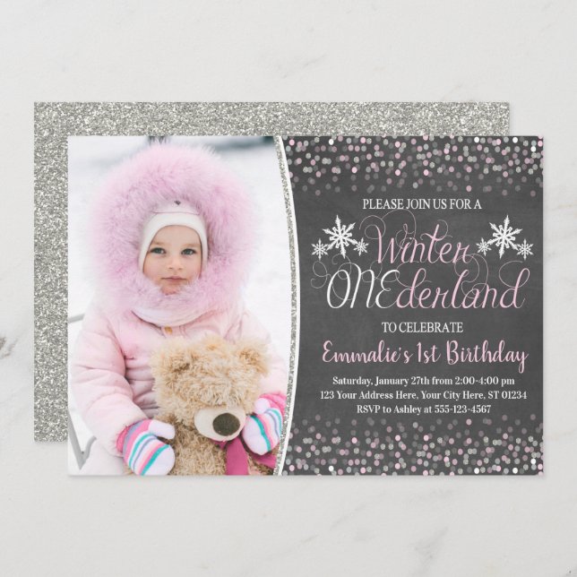 Winter ONEderland 1st Birthday Invitation (Front/Back)