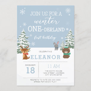 winter onederland 1st birthday invitation animals