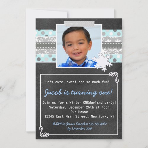 Winter ONEderland 1st birthday invitation Blue