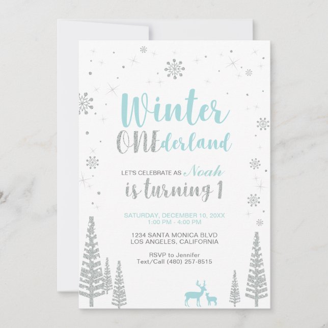 Winter Onederland 1st Birthday Invitation - Boy (Front)