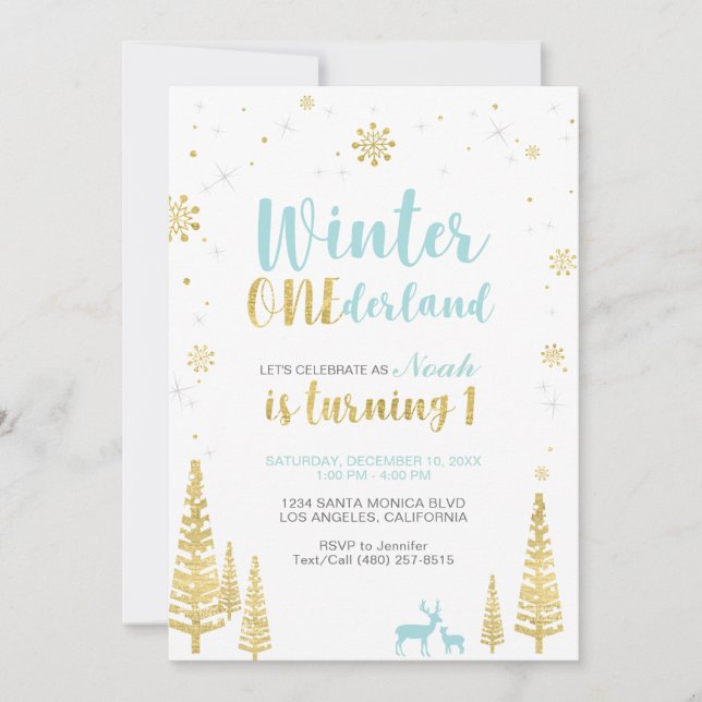 Winter Onederland 1st Birthday Invitation - Boy (Front)