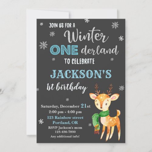 Winter onederland 1st birthday invitation Deer