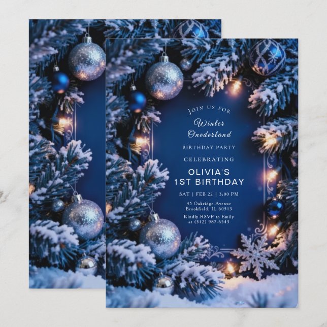 Winter ONEderland 1st Birthday Invitation Editable (Front/Back)