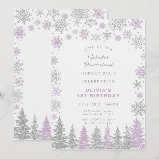 Winter ONEderland 1st Birthday Invitation Editable (Front/Back)