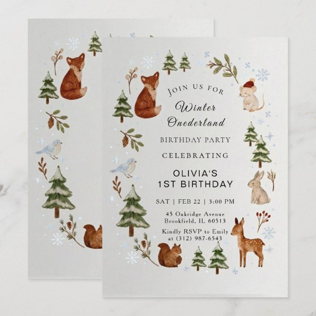 Winter ONEderland 1st Birthday Invitation Editable (Front/Back)