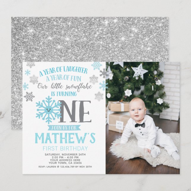 Winter Onederland 1st Birthday Invitation Photo (Front/Back)