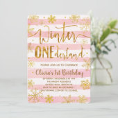 Winter ONEderland 1st Birthday Invitation Pink (Standing Front)