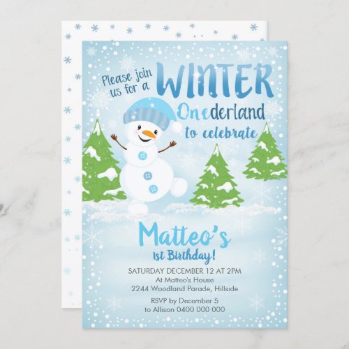 Winter Onederland 1st Birthday Invitation Snowman