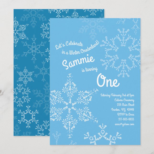Winter Onederland 1st Birthday Invitations (Front/Back)
