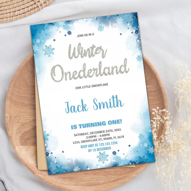 winter onederland 1st birthday invitations Blue (winter onederland 1st birthday invitations Blue)
