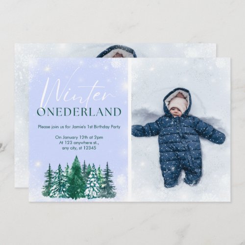 Winter ONEderland 1st birthday invitations boy 