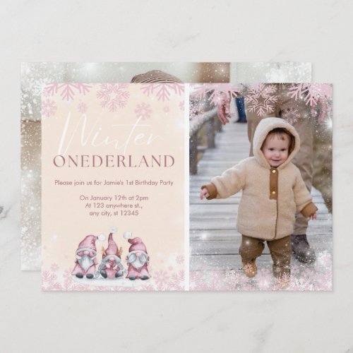 Winter ONEderland 1st birthday invitations girl