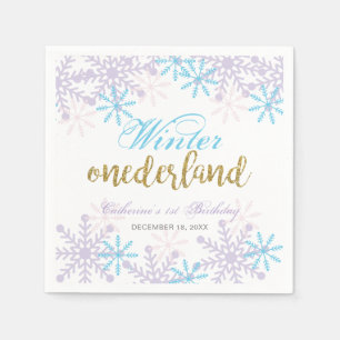 Winter Onederland 1st Birthday Lavender Blue Snow Napkins