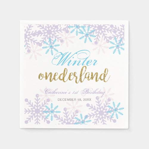 Winter Onederland 1st Birthday Lavender Blue Snow Napkins