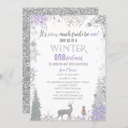 Winter Onederland 1st Birthday Lavender Snowflake Invitation