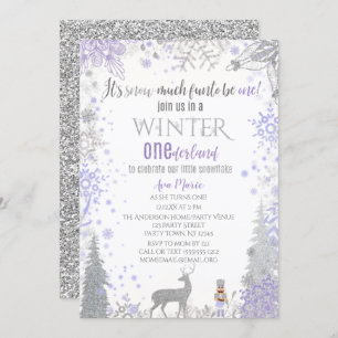 Winter Onederland 1st Birthday Lavender Snowflake Invitation