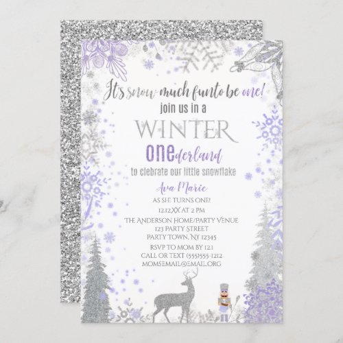 Winter Onederland 1st Birthday Lavender Snowflake  Invitation