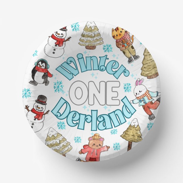 Winter onederland 1st birthday  paper bowls (Front)