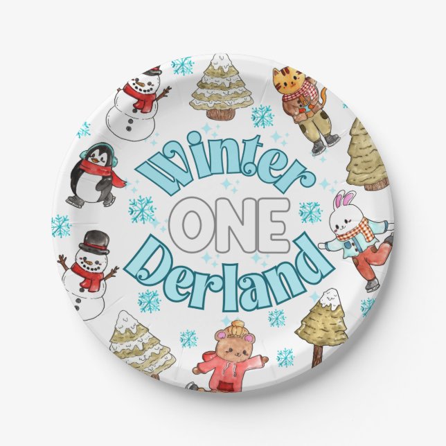 Winter onederland 1st birthday  paper plates (Front)