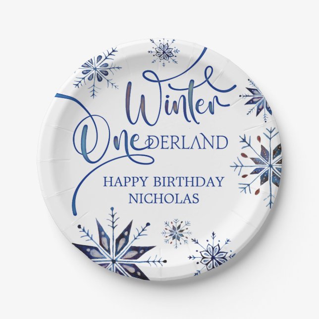 Winter Onederland 1st Birthday Paper Plates (Front)
