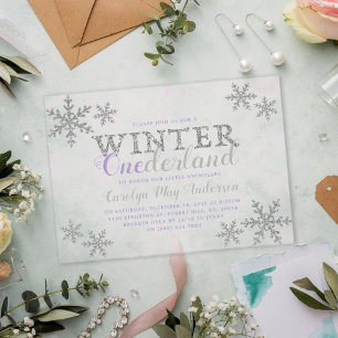 Winter ONEderland 1st Birthday Party Acrylic Invitations
