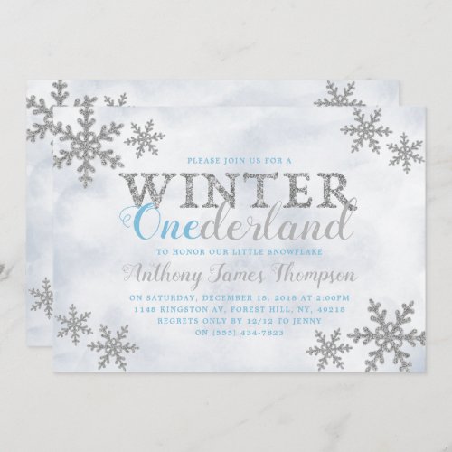 Winter ONEderland 1st Birthday Party Invitation