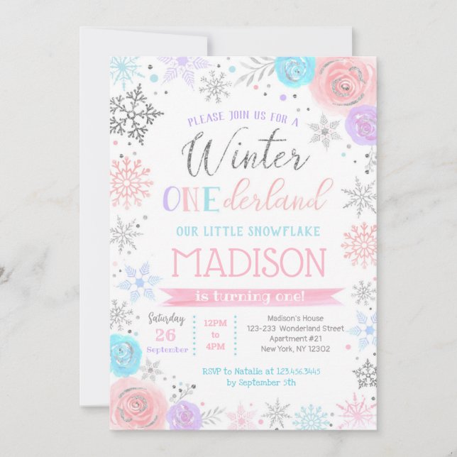 Winter  ONEderland 1st Birthday Party Invitations (Front)